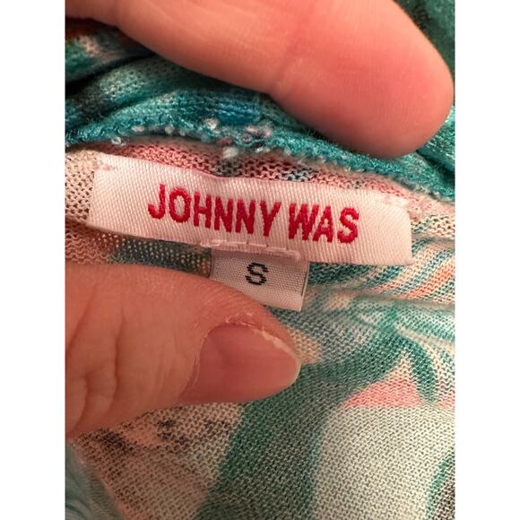 Johnny Was Tiana Swing Sweater Cardigan Single Button Teal Leopard Floral Sz S - Picture 8 of 8